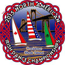 A logo featuring three sailboats with flags inspired by the Canadian, United States, and Mexican flags, with the words, 2015 North American Irish Dance Championships, Providence, Rhode Island."